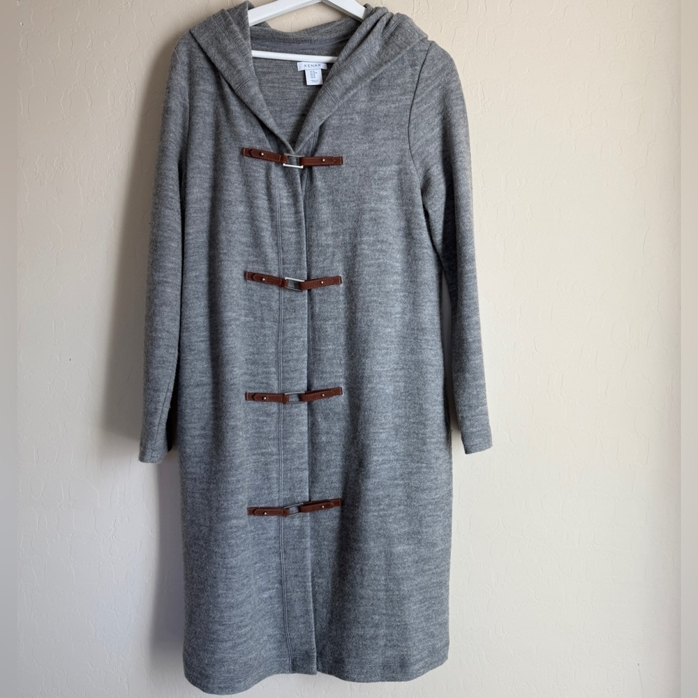 Kenar Longline Wool Coat Equestrian Faux Leather Toggle Closure Medium